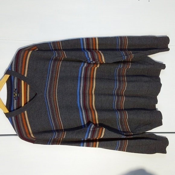 Club Room Mens Merino Wool Multi-Color Striped Gray V neck Sweater Preppy Sz.xxl - Picture 1 of 10